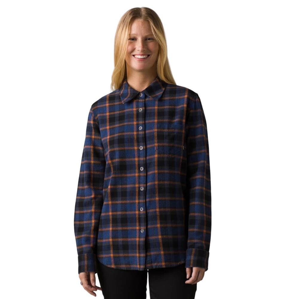 Prana Golden Canyon Blue & Orange Long Sleeve Flannel Size Small
